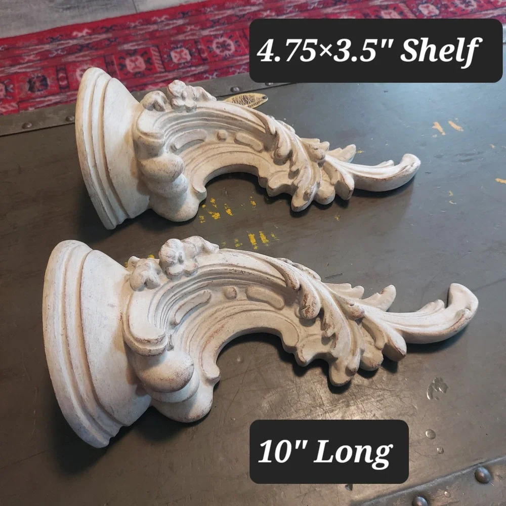 Vintage Style White Ornate Wall Corbel Sconce Set 10in Acanthus Leaf Brackets